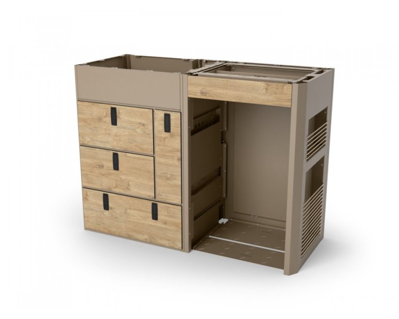 Moon Kitchen Solid Model 3 UK - Barva: RAL 7033, Varianta kuchyně: bez šuplíku nad ledničkou, Provedení kuchyně: s čelními HPL panely